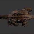 Brown Scaly Monster Creature With Spikes On Back And Open Mouth Standing On Gray Background
