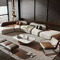 Modern L Shaped Sofa And Coffee Table Set With Marble Top And Accent Chair