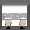 Modern Beauty Salon Interior With White Styling Chairs Round Mirrors And Soft Lighting