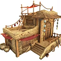 Traditional Earthen House Design With Red Awnings Wooden Ladder And Hanging Lanterns