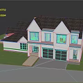 Single Family Home With White Exterior Dark Roof Two Car Garage And Green Lawn