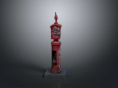 Vintage Red Pillar Mailbox With Decorative Top And Square Stone Base 3d model