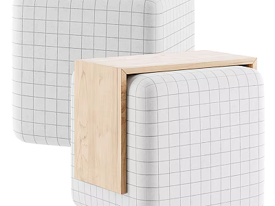 Modern Square Upholstered Stools With Grid Pattern And Light Wooden Frame 3d model