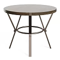 Round Wooden Top Coffee Table With Modern Metal Crossed Legs Design