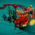 Vintage Circus Bandwagon With Music Lights Red Gold Decorations And Mechanical Elements 3d model