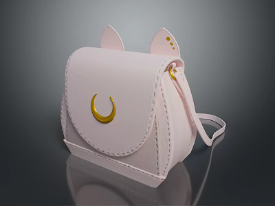 Cute Pink Small Bag With Cat Ear Design And Golden Moon Decoration 3d model