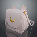 Cute Pink Small Bag With Cat Ear Design And Golden Moon Decoration