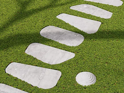Lush Green Ground Cover Lawn With Stone Stepping Stones Path And Decorative Shell 3d model