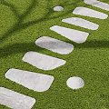 Lush Green Ground Cover Lawn With Stone Stepping Stones Path And Decorative Shell