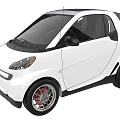 White Compact Car With Black Roof Red Alloy Wheels And Two Door Design