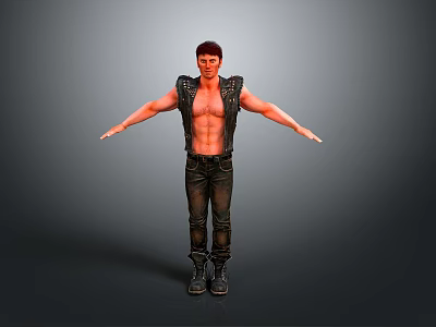 A Shirtless Man Wearing Black Sleeveless Vest And Pants With Arms Outstretched Against Gray Background 3d model
