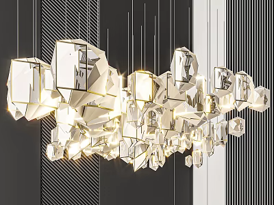 Modern Geometric Crystal Chandelier With Hanging Transparent Shapes For Interior Decoration 3d model