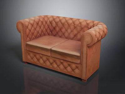 Classic Brown Leather Sofa With Tufted Diamond Pattern And Rolled Arms 3d model