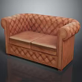 Classic Brown Leather Sofa With Tufted Diamond Pattern And Rolled Arms 3d model
