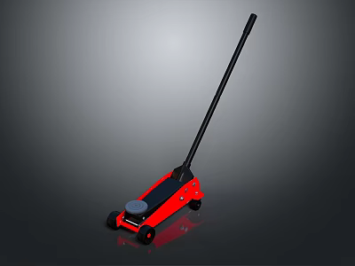 Red Hydraulic Floor Jack With Long Handle And Wheels For Industrial Lifting Equipment 3d model