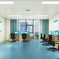 Cleanroom Interior With White Walls Blue Flooring Metal Workbench And Storage Cabinets