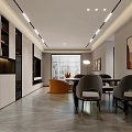 Modern Living And Dining Room Interior With Sofa Coffee Table TV Wall And Artwork