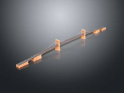 3D Suspension Bridge Model with Tower Cable Deck Structure and Reflection 3d model