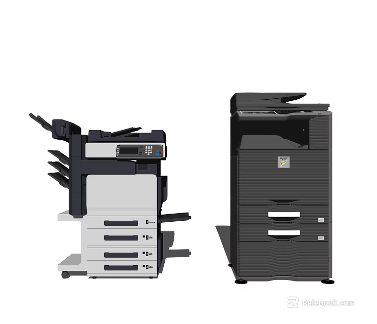 Modern Office Multifunction Appliance Models With Black And White Designs And Functional Trays 3d model 