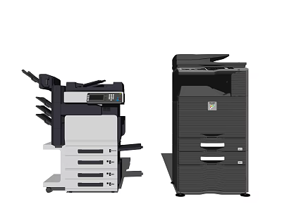 Modern Office Multifunction Appliance Models With Black And White Designs And Functional Trays 3d model