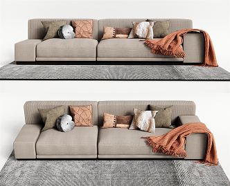 Modern Multi-person Sofa Casual Sofa Blanket Pillow Carpet Long Sofa 3d model