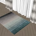 Soft Gradient Striped Square Rug on Wooden Floor with Sunlight and White Curtains