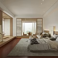 Japanese Style Apartment Bedroom With Wooden Sliding Doors Tatami Area Large Bed And Natural Light