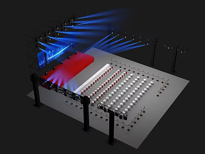 Event Stage Design With Blue Lighting Red Carpet And Organized Seating 3d model