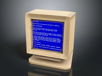 Vintage Computer Monitor Displaying Blue Screen With White Text Content 3d model