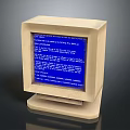 Vintage Computer Monitor Displaying Blue Screen With White Text Content