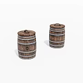 Vintage Rustic Lidded Wooden Barrels with Metal Bands for Home Decor