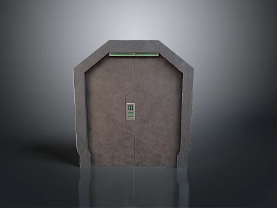 Gray Metallic Industrial Door With Green Indicator Light And Control Panel 3d model