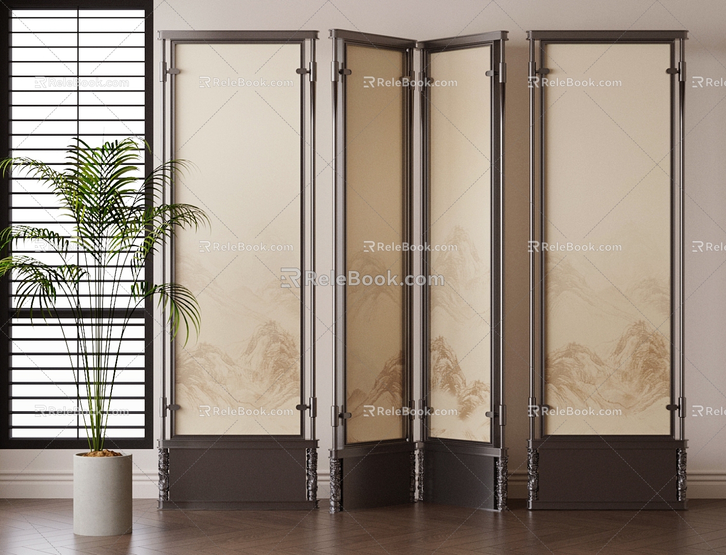 New Chinese Screen Iron Screen New Chinese Landscape Screen Banner Screen Wooden Screen Screen Partition 3d model