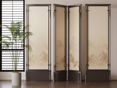 New Chinese Screen Iron Screen New Chinese Landscape Screen Banner Screen Wooden Screen Partition 3d model