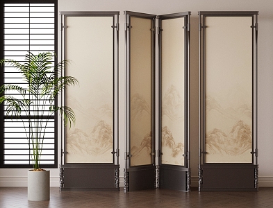 New Chinese Screen Iron Screen New Chinese Landscape Screen Banner Screen Wooden Screen Partition 3d model