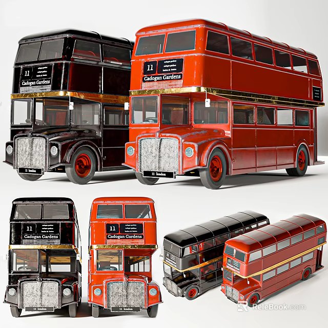 Vintage Double Decker Buses In Various Styles 3d model