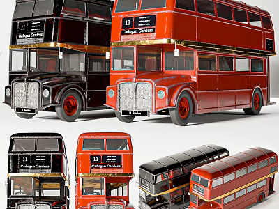 Vintage Double Decker Buses In Various Styles 3d model