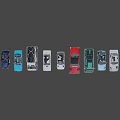 Various Types of Colorful Cars and Vehicles Displayed in a Row