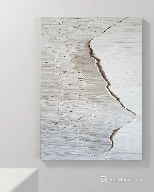 Modern Minimalist Abstract Painting With Textured Brushstrokes And Neutral White Tones Wall Art 3d model 