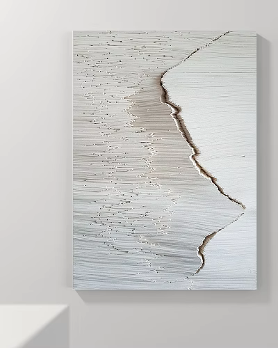 Modern Minimalist Abstract Painting With Textured Brushstrokes And Neutral White Tones Wall Art 3d model