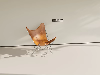 Brown Leather Single Chair With Metal Frame Modern Minimalist Interior Design 3d model