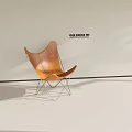 Brown Leather Single Chair With Metal Frame Modern Minimalist Interior Design