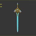 Ornate Blue And Golden Sword With Decorative Hilt Guard And Pointed Tip