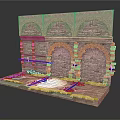 Stone Wall Model Featuring Arched Design Brick Texture And Support Base 3d model