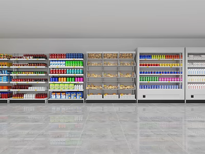 Well Organized Display Shelves With Various Colorful Products In Retail Store 3d model