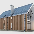 Modern Detached Villa With Wooden Siding Large Glass Windows Balcony And Gabled Roof