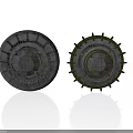 Two Industrial Mechanical Components With Circular Gear Design And Metal Structure