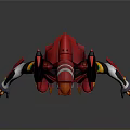 Futuristic Red Mechanical Character With Yellow Accents White Details And Standing Pose