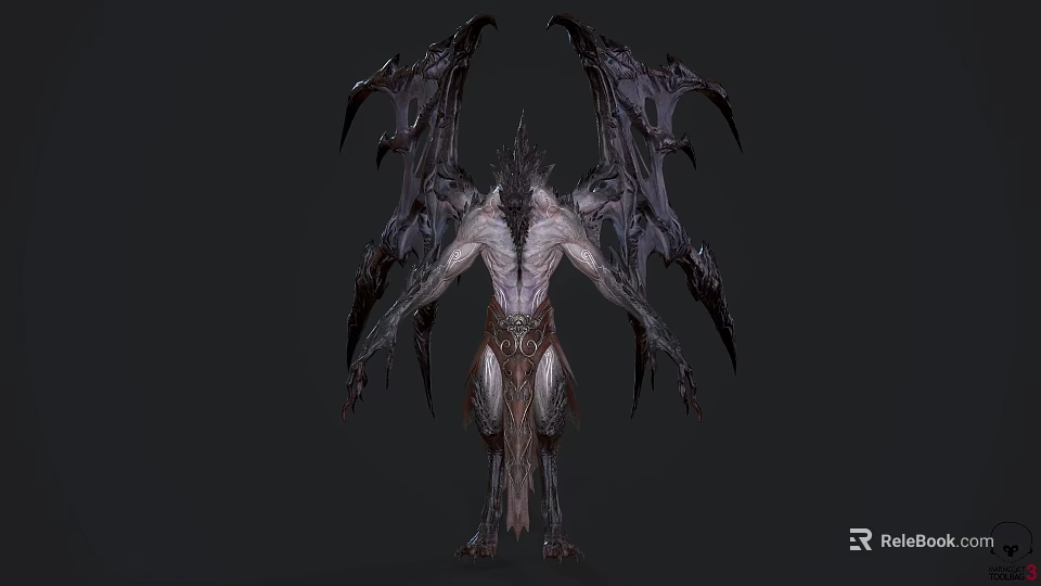 Fantasy Demon Creature 3D Render With Large Wings And Muscular Armored Body 3d model 