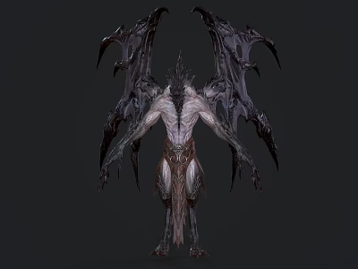 Fantasy Demon Creature 3D Render With Large Wings And Muscular Armored Body 3d model